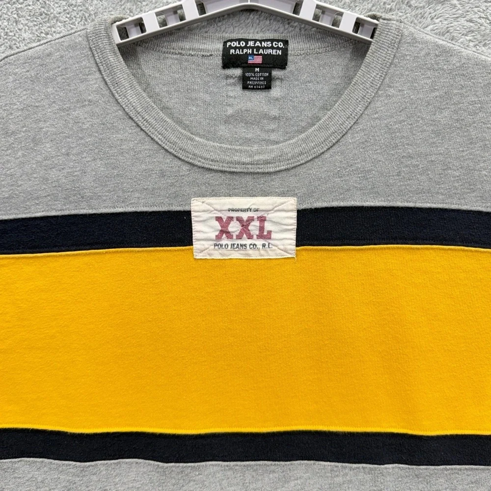Polo Jeans Co Ralph Lauren Shirt Mens M Yellow Gray Stripe Crew Y2K‎ Streetwear